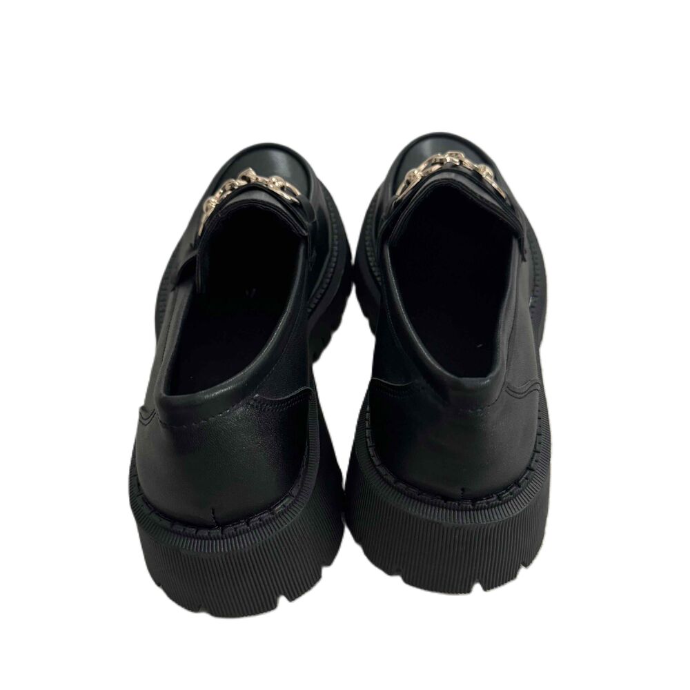 Lug Sole Loafers Black Gold Chain Embellished Chunky Sole Polished NWOT Size 40 - Picture 4 of 10